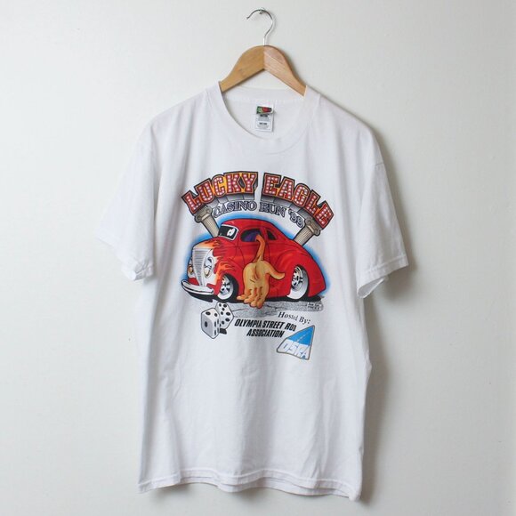 Casino Shirt Men XL White Drag Car Lucky Eagle Casino Run - Picture 1 of 9